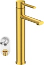 Phiestina Brushed Gold Tall Bathroom Vessel Sink Faucet, Single Hole Single Handle Above Counter Sink Bathroom Faucet, with Pop Up Drain and Water Supply Line,NS-SF03-V-BG