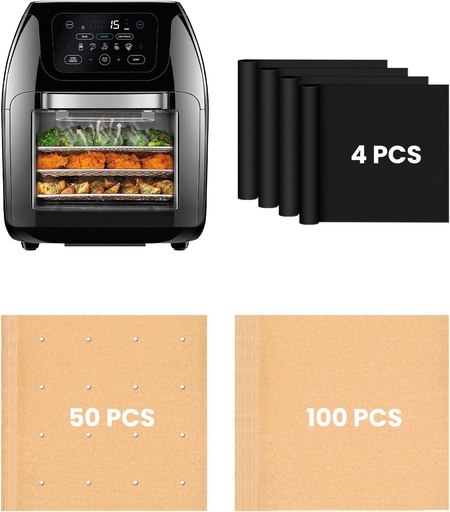 [BRSREH3ROEPRUA3O] 154PCs Air Fryer Liners Compatible with CHEFMAN Multifunctional Digital Air Fryer 10Qt, 100PCS Parchment Paper, 50PCS Perforated Disposable Liners, 4PCS Non-Stick Teflon Baking Mats Accessories