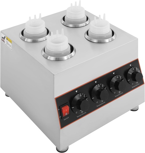 [BRSREY3RCN7QI3LJ] Electric Sauce Warmer Dispenser, Countertop Stainless Steel Sauce Heat Preservation Machine, Hot Fudge Nacho Cheese Ketchup Warmer for Commercial, with 650ml Squeeze Bottle*2