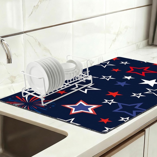 [BRSREFA5OAJWACQV] Dish Drying Mat 16" X 24", Super Absorbent & Cuttable Coffee Mats for Countertop, Kitchen Counter Mat Fits Under Coffee Maker or Machine, Hide Stain Drying Pad for Dish Drying Rack, B Stars Freworks