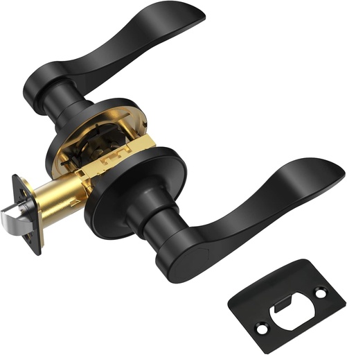 [BRSRMZ3RAECAYYI3] TICONN Traditional Wave Style Reversible Door Lever, Door Handle for Interior Doors and Closet (Matte Black, Passage, 1-Pack)