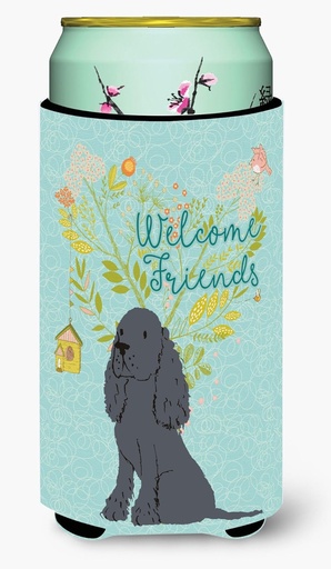 [BRSWG2YRAAIWMFL7] Caroline's Treasures BB7618TBC Welcome Friends Black Cocker Spaniel Tall Boy Hugger Can Cooler Sleeve Hugger Machine Washable Drink Sleeve Hugger Collapsible Insulator Beverage Insulated Holder