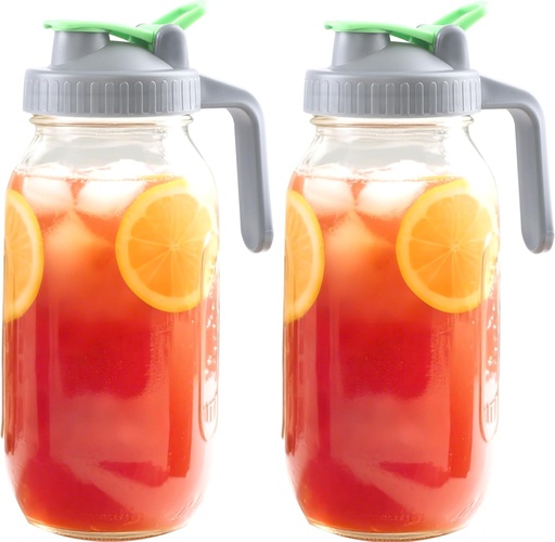 [BRSREZIRCAPAEYIY] 64 Oz Glass Mason Jar Pitcher With Lid 2 Set Half Gallon Water Pitcher Wide Mouth Canning Jar Cold Hot Water Jug For Coffee Lemonade Iced Tea Homemade Drinks Milk Juice Beverage Container For Fridge