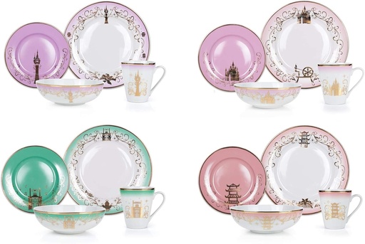 [BRSWY2YHPJ5RGHTU] Disney Themed Dinnerware Set - 16 Ceramic Dishes, 4 Place Settings | Collection 2 | Featuring Princesses Tiana, Rapunzel, Aurora, and Mulan | Colorful Dinner & Dessert Plates, Bowl & Mug