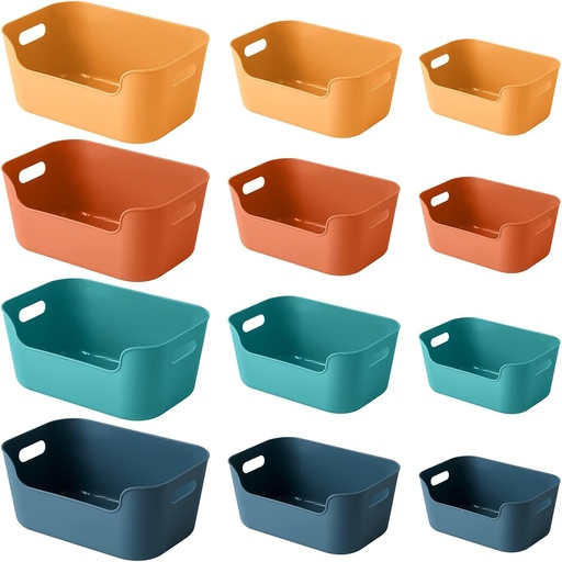 [BRSW2HT5PJ5GA3Q7] OWill 12-Pack Mixed Plastic Storage Bins and Baskets for Efficient Home Classroom Organization - Small Containers in Multiple Colors for Kitchen, Cupboard Box, Bathroom Organizer on Shelves and Tubs