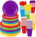 Uiifan 300 Pcs Multicolor Plastic Party Supplies Plastic Dinnerware Set Include 50 Dinner Plates 50 Appetizer Plates 50 Cups 50 Knives 50 Forks and 50 Spoons