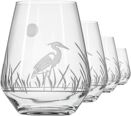 [BRSWGHDYOFYBOCAV] Rolf Glass Heron Stemless Wine Tumbler 18oz - Stemless Wine Glasses – Lead-Free Engraved Glass - Made in the USA (Set of 4)