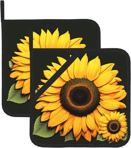 [BRSREHQ6BB6BOG3G] Square Heat Resistant Hot Pads Set of 2, Thick 8x8 Inch Kitchen Trivets, Sunflower Pot Holders Sets, Non-Slip Pot Holders for Countertops, Oven, BBQ & Microwave with Hanging Loop & Storage Pocket