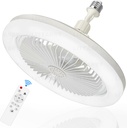 Socket Fan Light with Remote Control, 3 Colors 3000K-6500K Dimmable LED Light Bulb Fan Screw in Ceiling Fan for Bedroom, Kitchen, Storage Room, Closet, Wireless Small Ceiling Fans with Lights - White