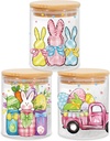 3Pcs Easter Glass Storage Jars Watercolor Bunny Truck Egg Clear Canisters Sets with Airtight Lids for Spring Home Kitchen Countertop Decor