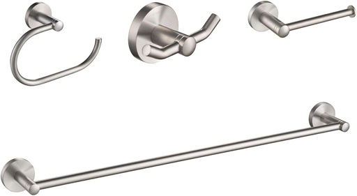 [BRSWYGTRCUBREE3L] KRAUS Elie 4-Piece Bath Hardware Set with 24-inch Towel Bar, Paper Holder, Towel Ring and Robe Hook in Brushed Nickel