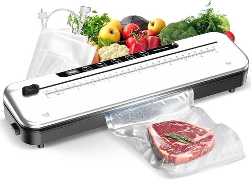 [BRSRAHAPDEFBG3Q4] Vacuum Sealer Machine for Food Preservation, 6-in-1 Food Sealer for Freshness Storage, 75kpa Compact Vacuum Sealing Machine with External Sliding Blade, Digital Countdown Timer Black，Silver