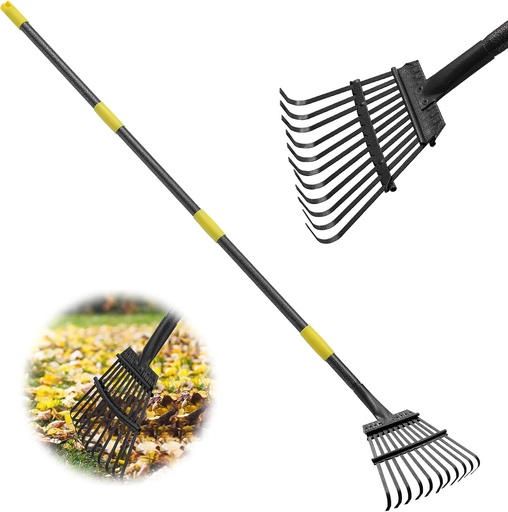 [BRSRAFAOOV4AMF37] Rake, 60 Inch Long, 11 Tines Small Metal Garden Rake for Leaves, Heavy Duty 9 Inch Wide Rakes for Lawns, Yard Leaf Rakes for Gardening , Flower Beds, Shrub, Kid