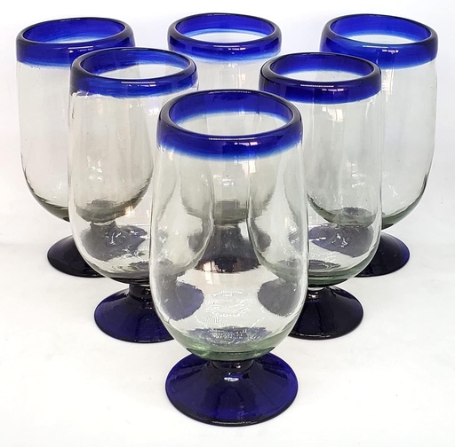 [BRSWIZIFC4NQYHTA] Cobalt Blue Rim 17 oz Tall Water Goblets (set of 6), Recycled Glass, Lead-free, Toxin-Free (17oz Tall Water Goblet)