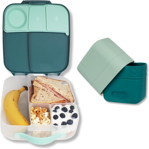 [BRSRAZ36B4PWK3L2] b.box Lunchbox (Emerald Forest) + Silicone Snack Cups Combo Pack: Includes Lunch Box (8 1/2 Cup Capacity) and 2 Silicone Bento Box Dividers
