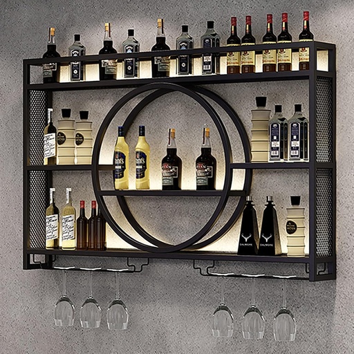 [BRSRAYI7B4NRGAA6] LED Wall Mounted Wine Rack,Metal Wine Shelf,3 Tier Floating Wine Holder,Iron Bar Liquor Shelf,Hanging Red Wine Shelf,Wine Storage Display Rack,For Living Room,Dining Room,Cellar,Kitchen ( Color : Blac