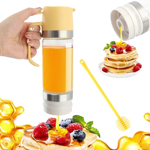 [BRSRACQLBAHGEFDX] Honey Dispenser Pot with Mixing Stick, High Borosilicate Glass No Drip Honey Container Jar, Ideal for Maple Syrup(Clear+Yellow+White)