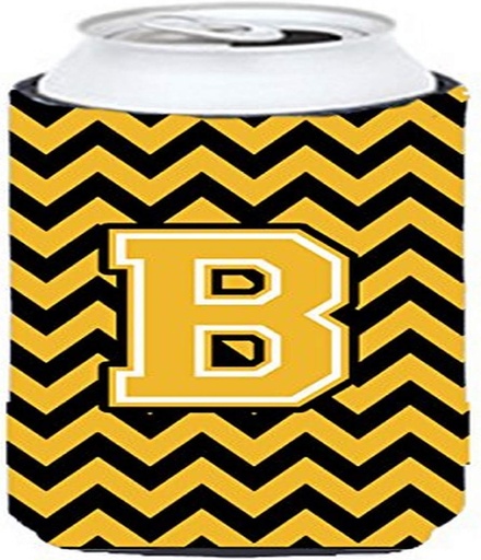 [BRSWKYIOBMBRUYA7] Caroline's Treasures CJ1053-BTBC Letter B Chevron Black and Gold Tall Boy Hugger Can Cooler Sleeve Hugger Machine Washable Drink Sleeve Hugger Collapsible Insulator Beverage Insulated Holder