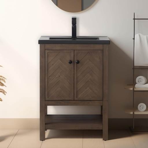 [BRSRAHY7OJ5GKAL3] UrbanFurnishing.net Landon Collection 24" inch Bathroom Sink Vanity Set with Integrated Porcelain Sink - Black