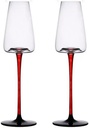 2pcs concave red wine glasses with red handle and black base, thin walls and crisp sound, suitable for wedding parties(clear,26 * 7.5 * 4)