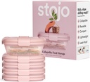 STOJO Collapsible Sandwich Box – 24oz, Reusable Food Storage Container, Silicone Bowl for Hot/Cold Food – Meal Prep, Lunch, Camping, Hiking – Dishwasher Safe (Set of 5, Translucent Carnation)