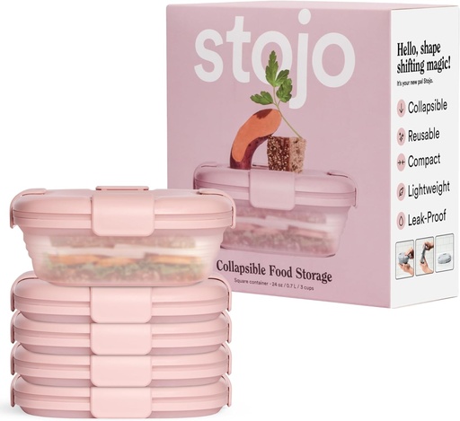 [BRSROFL5DJ4GEFDK] STOJO Collapsible Sandwich Box – 24oz, Reusable Food Storage Container, Silicone Bowl for Hot/Cold Food – Meal Prep, Lunch, Camping, Hiking – Dishwasher Safe (Set of 5, Translucent Carnation)