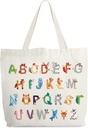 Animals Alphabets Canvas Tote Bag for Women, ABC Letters Learning Tote, Cute Animal Gift Bag, Library Book Bag, Teacher Tote Bags for Books, Shoulder Bag Gifts for Animal Lovers -12
