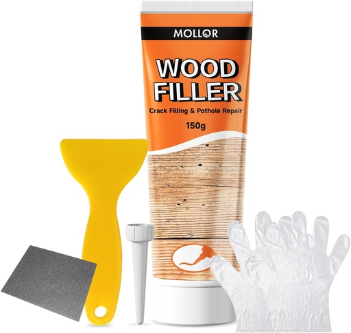[BRSRAAADBECQE233] All Purpose Wood Filler, White Wood Putty Repair for Holes, Quickly Restore Any Broken and Defective Wooden Furniture, Door Frame Repair Kit Stainable (5.29oz/150g)