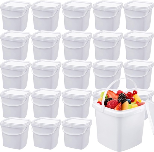 [BRSREEIRO4IWGGYY] 24 Pcs Plastic Deli Ice Cream Buckets with Lids, White Sealable Square Food Storage Containers for for Kitchen Party Drinks Snacks Fruits Desserts (67 Oz/ 2 Qt / 0.5 Gallon)