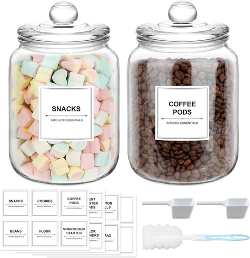 [BRSREGQCCIPBGHLV] 2 Pack Half Gallon Glass Jars with Lids, Large Glass Cookie Jars, 1/2 Gallon Apothecary Canisters for Kitchen, Pantry, Laundry Room