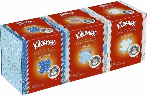 [BRSWIYACPIBAEEI3] Kleenex Professional Anti-Viral Facial Tissue, Bulk (21286), 3-Ply, White, Upright Cube Boxed Format, Designed for Business (55 Tissues/Box, 3 Boxes)