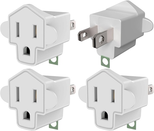 [BRSWGYYPAUAQKF3O] 4 Pack ETL Listed Grounding Outlet Adapter, JACKYLED 3-2 Prong Adapter Converter, Portable Fireproof 392℉ Resistant Heavy Duty Wall Outlet Plug for Household Appliances Industrial