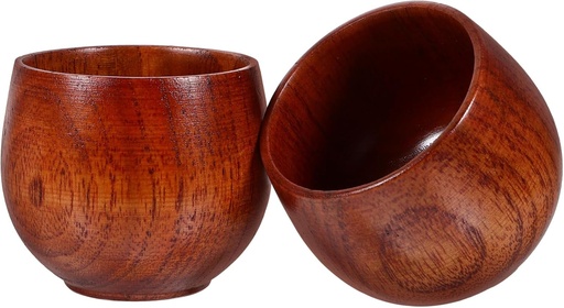 [BRSREZLQBACBOHLV] VOSAREA 2Pcs Japanese-Style Wooden Sake Cups 50ml Capacity Universal Drinking Tea Cups Natural Wood Material for Sake and Tea Lovers