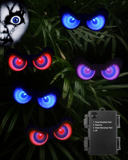 [BRSROEINOAHWYFDD] Halloween Decorations, 5 Pack Glowing & Flashing LED Eye Lights for Indoor/Outdoor Use, Bush, Yard, Window, Party