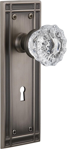 [BRSWIHAFCJ7RCG3I] Nostalgic Warehouse Mission Plate with Keyhole Crystal Glass Knob, Privacy - 2.375", Antique Pewter