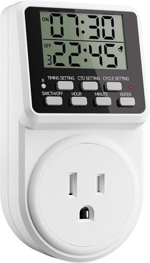 [BRSWYZANBVYAKDI6] Digital Infinite Repeat Cycle Intermittent Timer Plug for Electrical Outlet, 24 Hour Programmable Indoor Timed Power Switch with Countdown Delay On and Off (120V, 15A), 1 pack