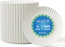 MUCHII 600 Count 6 Inch Paper Plates, White Uncoated Disposable Dessert Plates for Snacks, Cake, Candy
