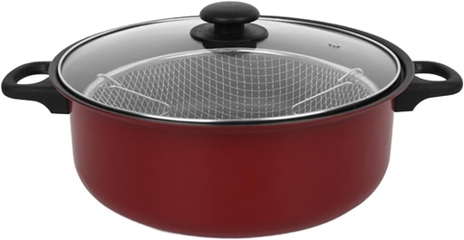 [BRSROCT5CIPB63LA] Nonstick Deep Fryer Pot Deep Frying Pan French Fries Cooker Butter Warmer Pot with Lid Net Basket Portable Saute Pan Cookware, 24cm