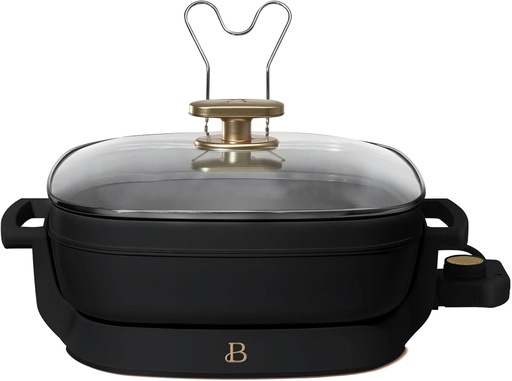 [BRSRAGINOR5QYGTA] Beautiful 5 in 1 Electric Skillet - Expandable up to 7 Qt with Glass Lid, by Drew Barrymore (Black Sesame)