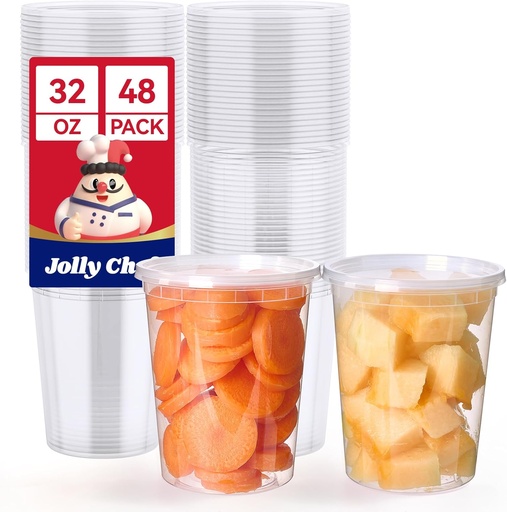 [BRSRAAICB54BSALP] JOLLY CHEF Deli Food Storage Containers with Lids 32 OZ 48 Set Food Storage Containers,Stackable | Leakproof | Microwave | Dishwasher | Freezer Safe