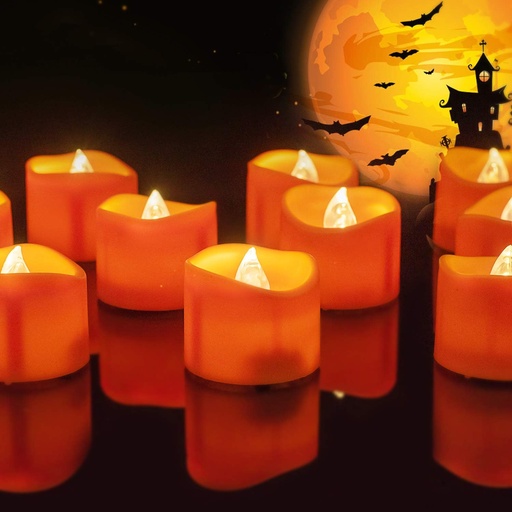 [BRSW2ZA2OYAWKHLV] Homemory Halloween 12 Pack Orange Tea Light Candles, Battery Operated LED Tealights, Small Pumpkins Lights, Flameless, Electric Fake Tea Candles, 1.4"x1.25"