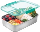 Smash Microwave Safe Stainless Steel 3 Compartment Bento Lunch Box, 44oz Mint