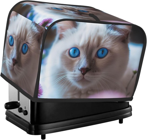 [BRSREHANOQNRO23A] Blue Eyed Cat Toaster Cover 2 Slice, Waterproof Bread Machine Covers with Pockets Universal Size Kitchen Small Appliance Cover with Handle, Dust and Fingerprint Protection