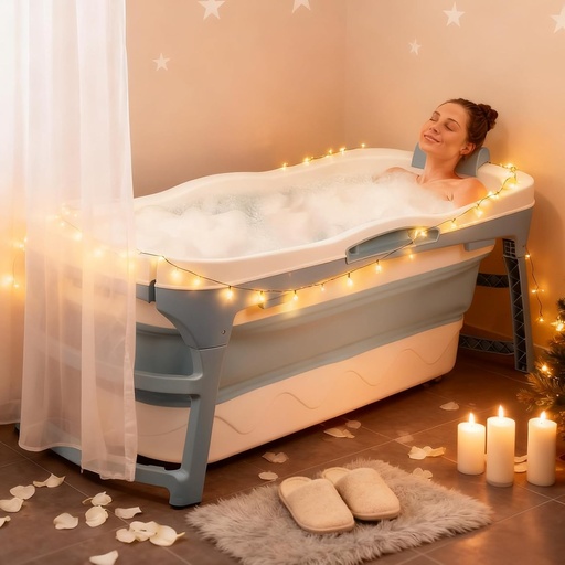 [BRSREA34PMIAO2TO] Portable Bathtub for Adult - Large 56 Inch Foldable Collapsible Tub,Effortless Folding Bathtub,Bath tub for Shower,Portable Bath Tub,Relaxing Soaking Bath,Hot Bath &Ice Bath Accommodate 2 People(Blue)