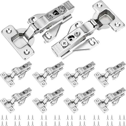 [BRSRAZIBPIFB6YDO] 10 Pack 1/2'' Overlay Face Frame Soft Close Hidden Cabinet Hinges, 105 Degree 3D Adjustable Clip On Plate Concealed Kitchen Cupboard Door Hinges with Screws