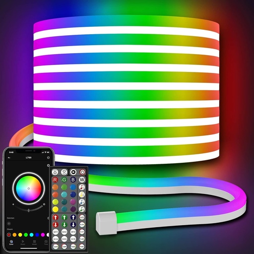 [BRSRMAALAUPGG3T7] 32.8Ft Neon Rope Lights,Flexible Led Rope Lights Control with App/Remote,Multiple Modes RopeLights,IP65 Outdoor RGB Led Neon Lights NonWater Resistant,Music Sync Gaming Led NeonLight Strip