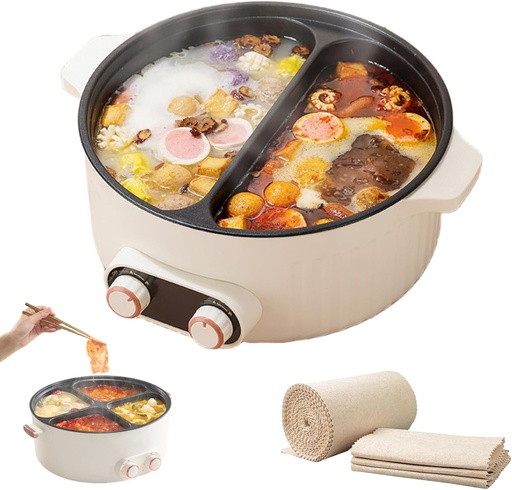 [BRSREHY2OB6GAFD3] Electric Pot 4 Compartment, 2025 New Four Grid Multifunctional Stew Pot, Multi-Functional Household 6 Liters Capacity Hot Pots, Large Capacity Integrated Hot Pots Electric Caldron (2 grids)