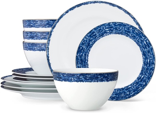 [BRSROZ35OQFGKE33] Noritake Blue Rill 12-Piece Dinnerware Set, Service for 4