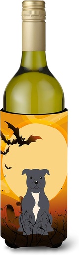 [BRSWKHYNCIHRYHD3] Caroline's Treasures BB4312LITERK Halloween Staffordshire Bull Terrier Blue Wine Bottle Hugger Bottle Cooler Sleeve Hugger Machine Washable Collapsible Insulator Beverage Insulated Holder