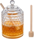 Clear Crystal Honey Pot with Dipper and Lid Glass Jar Dispenser Holder Syrup Container for Home Kitchen,9 oz, 2 Dippers Sticks Set, Containers Kitchen, Home, Storage